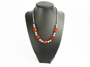 Art Deco Orange Glass Bead & Chrome Necklace