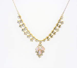 Vintage Pink Opal & Crystal Rhinestone Necklace