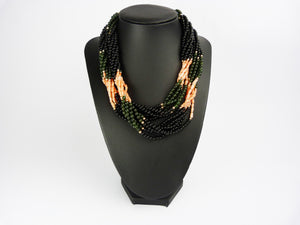 Black Onyx, Coral & Jade Torsade Necklace