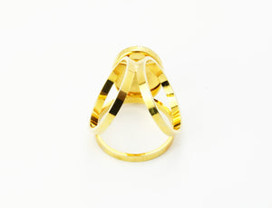 Vintage Gold Tone & Black Enamel Floral Scarf Ring