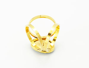 Vintage Gold Tone & Black Enamel Floral Scarf Ring