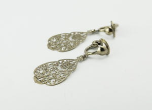Vintage Silver Tone Art Nouveau Style Clip On Earrings Pat Pending