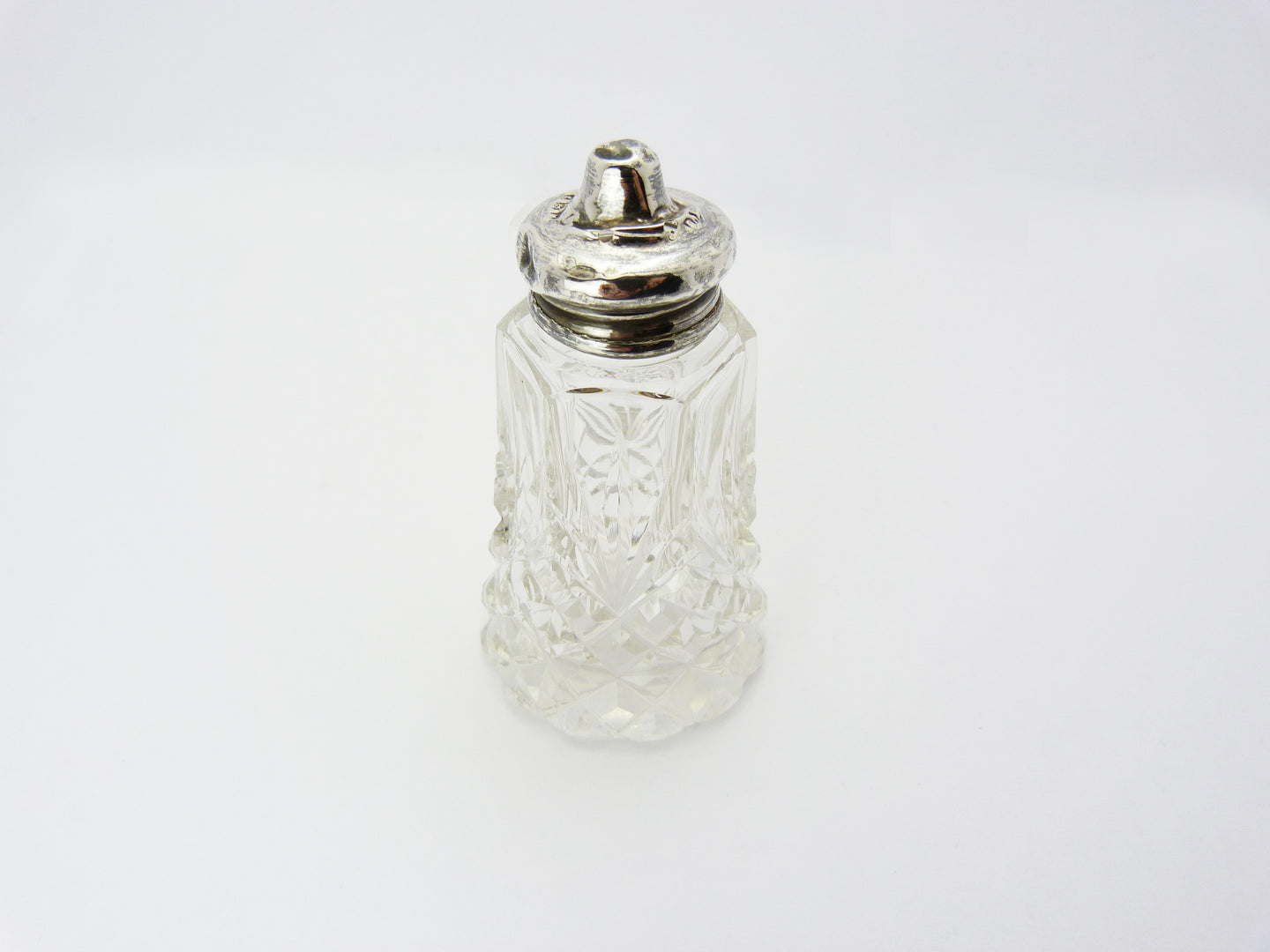 David Loebl Schindler & Co 1924 cut Glass & Silver Lidded Salt Pepper Pot Shaker Bottle