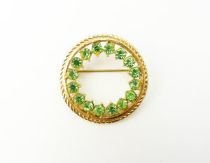 Vintage Gold & Green Emerald Hollywood Signed Brooch