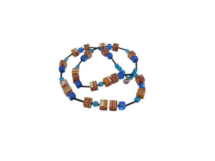 Millefiori Red & Blue Glass Bead Necklace