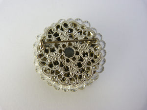 Vintage Black & Clear Faceted Glass Bead Brooch