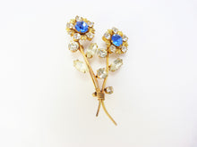 Load image into Gallery viewer, Blue Rhinestone &amp; Paste Flower Brooch