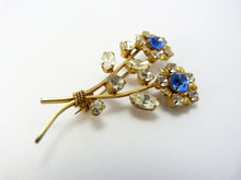 Load image into Gallery viewer, Blue Rhinestone &amp; Paste Flower Brooch