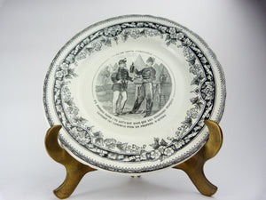 Antique J. Vieillard & Cie Bordeaux Black Transferware Porcelain Plate