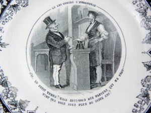 Antique J. Vieillard & Cie Bordeaux Black Transferware Earthenware Plate