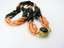 Load image into Gallery viewer, Black Onyx, Coral &amp; Jade Torsade Necklace