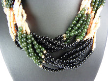 Load image into Gallery viewer, Black Onyx, Coral &amp; Jade Torsade Necklace
