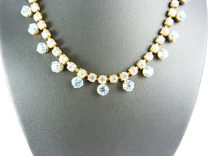 Vintage Diamond & Aquamarine Paste Crystal Rhinestone Necklace