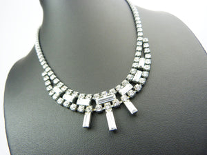 Vintage Baguette Rhinestone Necklace - Clear Diamond Paste Necklace - Vintage Wedding Faux Diamond Necklace