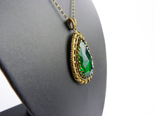 Load image into Gallery viewer, Art Deco Brass &amp; Czech Green Glass Necklace