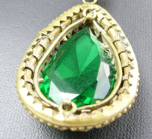 Art Deco Brass & Czech Green Glass Necklace