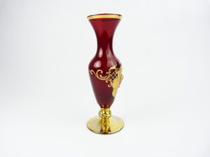Venetian Murano Ruby Red Gilded Glass Bud Vase