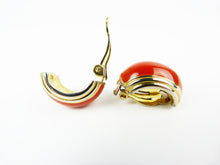 Load image into Gallery viewer, Vintage Gold Tone &amp; Red Enamel Hoop Clip On Earrings