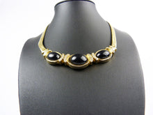 Load image into Gallery viewer, Vintage Gold Tone &amp; Black Enamel Necklace and Earrings