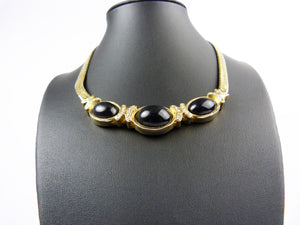 Vintage Gold Tone & Black Enamel Necklace and Earrings