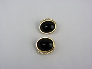 Vintage Gold Tone & Black Enamel Necklace and Earrings