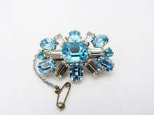 Load image into Gallery viewer, Art Deco Czech Blue &amp; Clear Glass Brooch