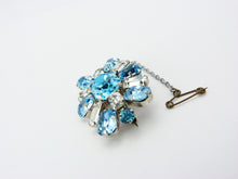 Load image into Gallery viewer, Art Deco Czech Blue &amp; Clear Glass Brooch