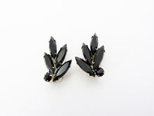 Load image into Gallery viewer, Vintage Black Navette Rhinestone Flower Clip on Earrings