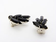 Load image into Gallery viewer, Vintage Black Navette Rhinestone Flower Clip On Earrings