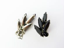 Load image into Gallery viewer, Vintage Black Navette Rhinestone Flower Clip On Earrings