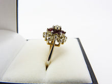 Load image into Gallery viewer, Vintage Crystal &amp; Red Stone Cluster Cocktail Ring Size P