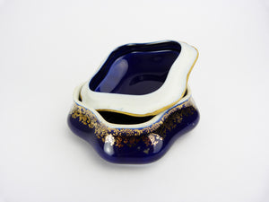 Limoges France Cobalt Blue & Gold Porcelain Rectangular Trinket Box