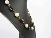Load image into Gallery viewer, Vintage Faux Pearl Blue, Red &amp; Green Glass Necklace