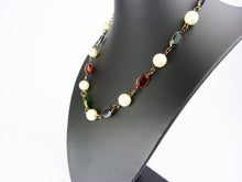 Load image into Gallery viewer, Vintage Faux Pearl Blue, Red &amp; Green Glass Necklace