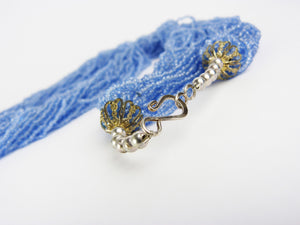 Vintage 1980's Blue Glass Bead Multi Strand Statement Necklace