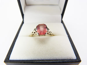 Art Deco H.G. & Sons 9ct Gold and Silver Pink Tourmaline Paste Ring UK Size P