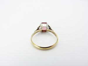 Art Deco H.G. & Sons 9ct Gold and Silver Pink Tourmaline Paste Ring UK Size P