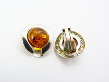 Load image into Gallery viewer, Vintage Modernist Sterling Silver &amp; Amber Clip On Earrings