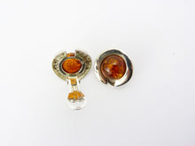 Load image into Gallery viewer, Vintage Modernist Sterling Silver &amp; Amber Clip On Earrings