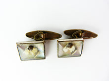 Load image into Gallery viewer, Vintage Art Deco Gilt Carved Intaglio Glass White Terrier Dog Cufflinks