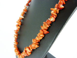 Vintage Red Chip Coral & Silver Clasp Necklace