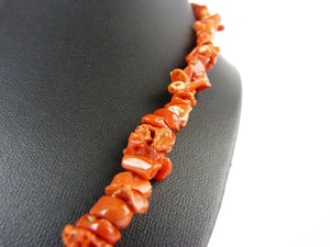 Vintage Red Chip Coral & Silver Clasp Necklace
