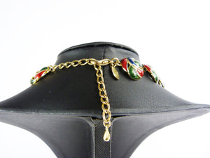 Vintage Fontaine 18 Carat Gold Plated Blue, Red & Green Enamel Bracelet and Earrings