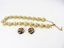 Load image into Gallery viewer, Vintage Fontaine 18 Carat Gold Plated Blue, Red &amp; Green Enamel Bracelet and Earrings