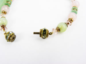 Vintage Art Deco Pink & Green Bead Necklace