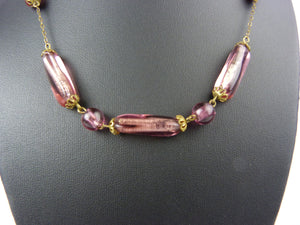 Art Deco 1930's Czech Bohemian Pink Glass Bead Necklace