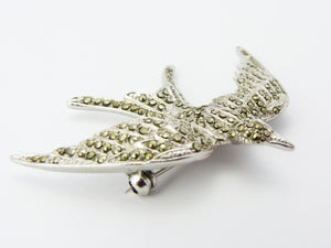 Vintage Silver Tone & Marcasite Swallow Bird Brooch
