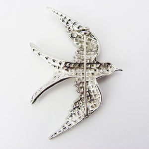 Vintage Silver Tone & Marcasite Swallow Bird Brooch