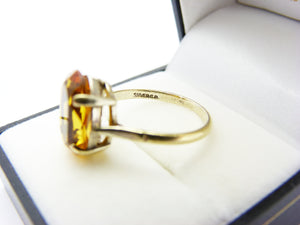 Art Deco Silver Gold Plated Orange Citrine Ring