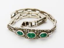 Load image into Gallery viewer, Art Deco Style Silver 925, Marcasite &amp; Green Chalcedony Bracelet